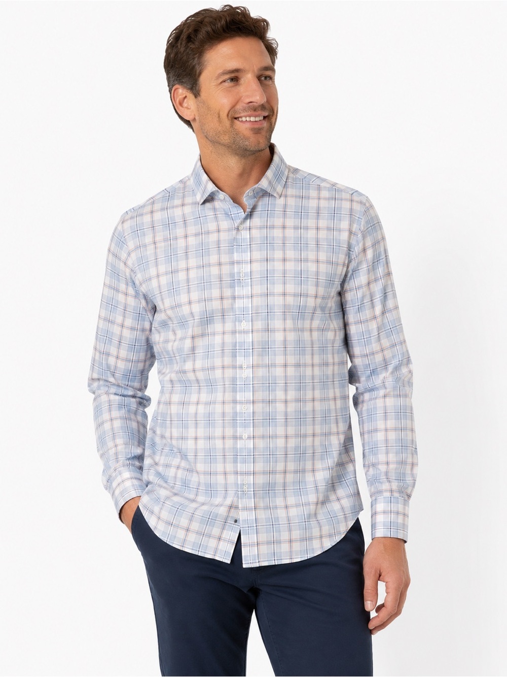 Ledbury Tailored Fit Blue Plaid Button Up Shirt Men’s 16.5 35 Cotton